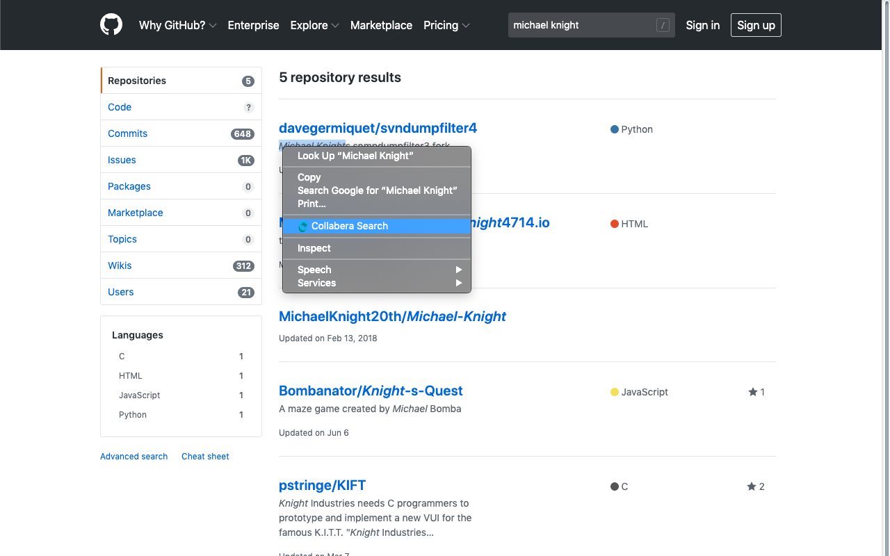 Collabera Search — candidate view (GitHub 1)