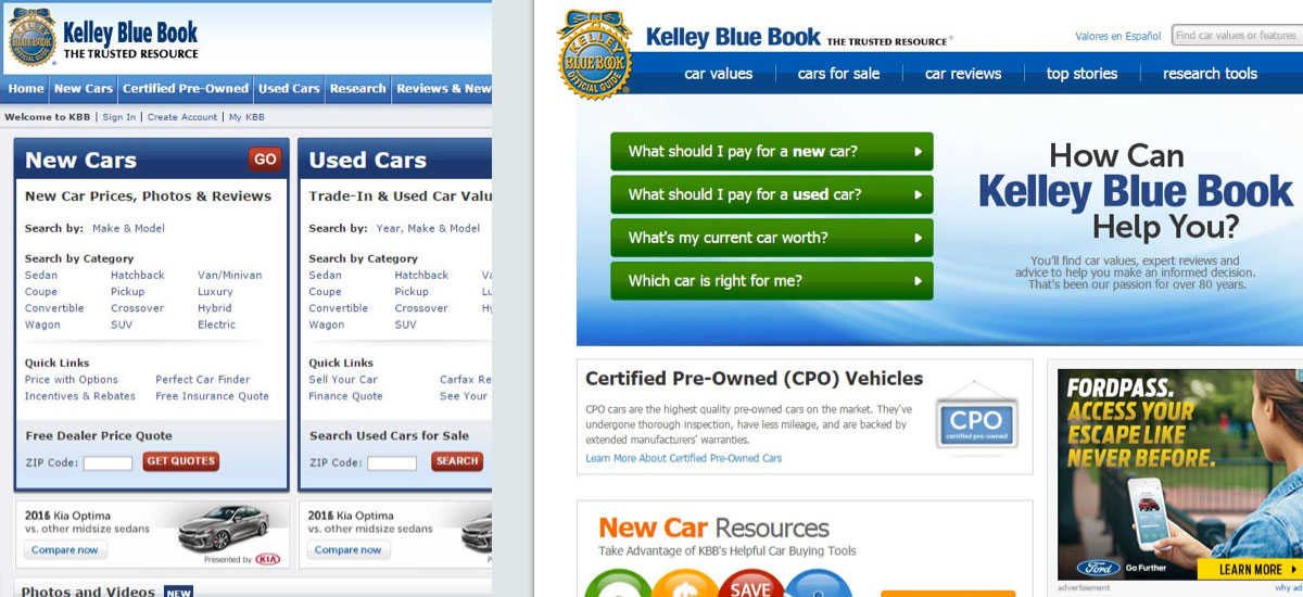 KBB.com redesigned homepage