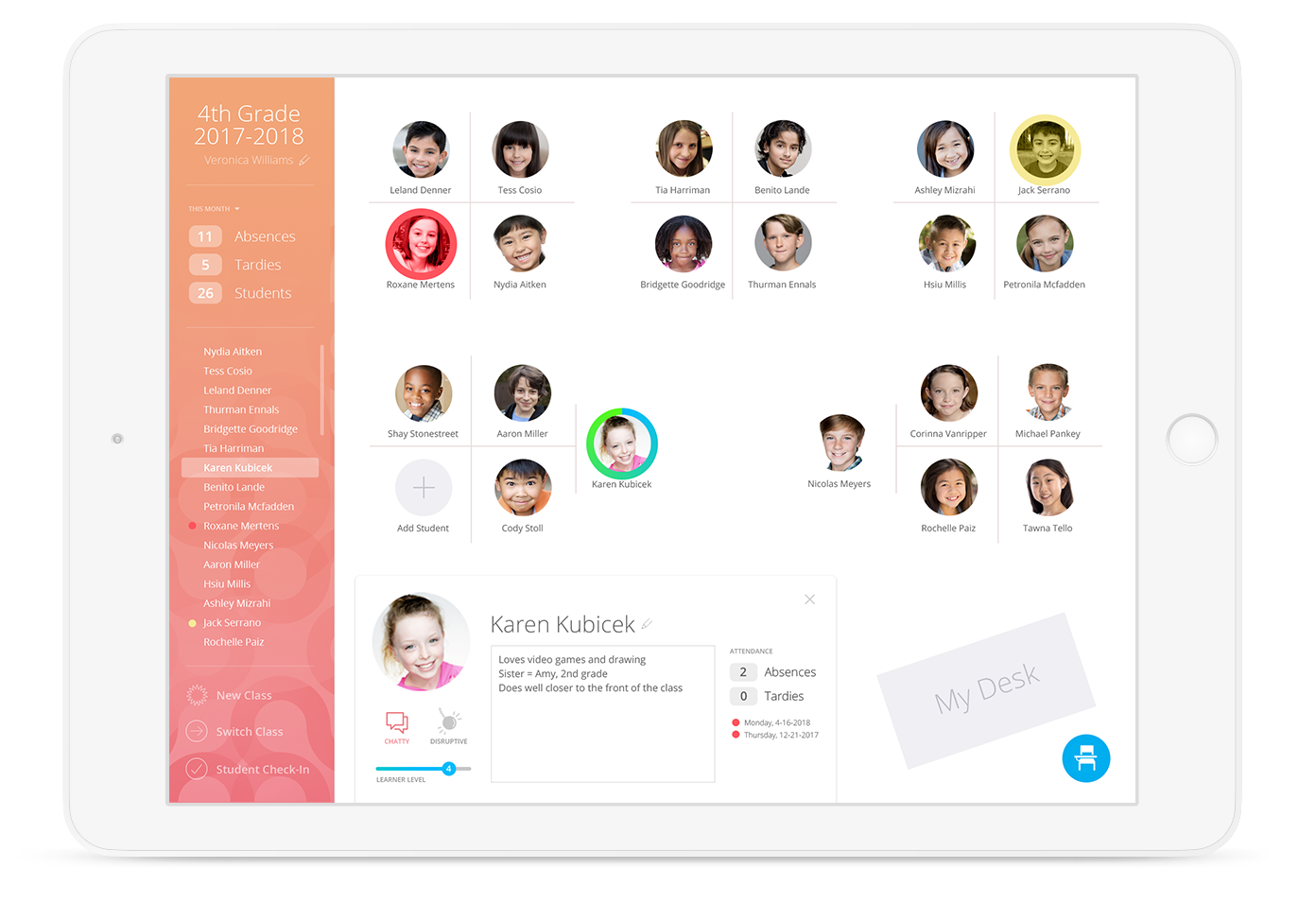 Attendance Management — Names & Faces tablet app